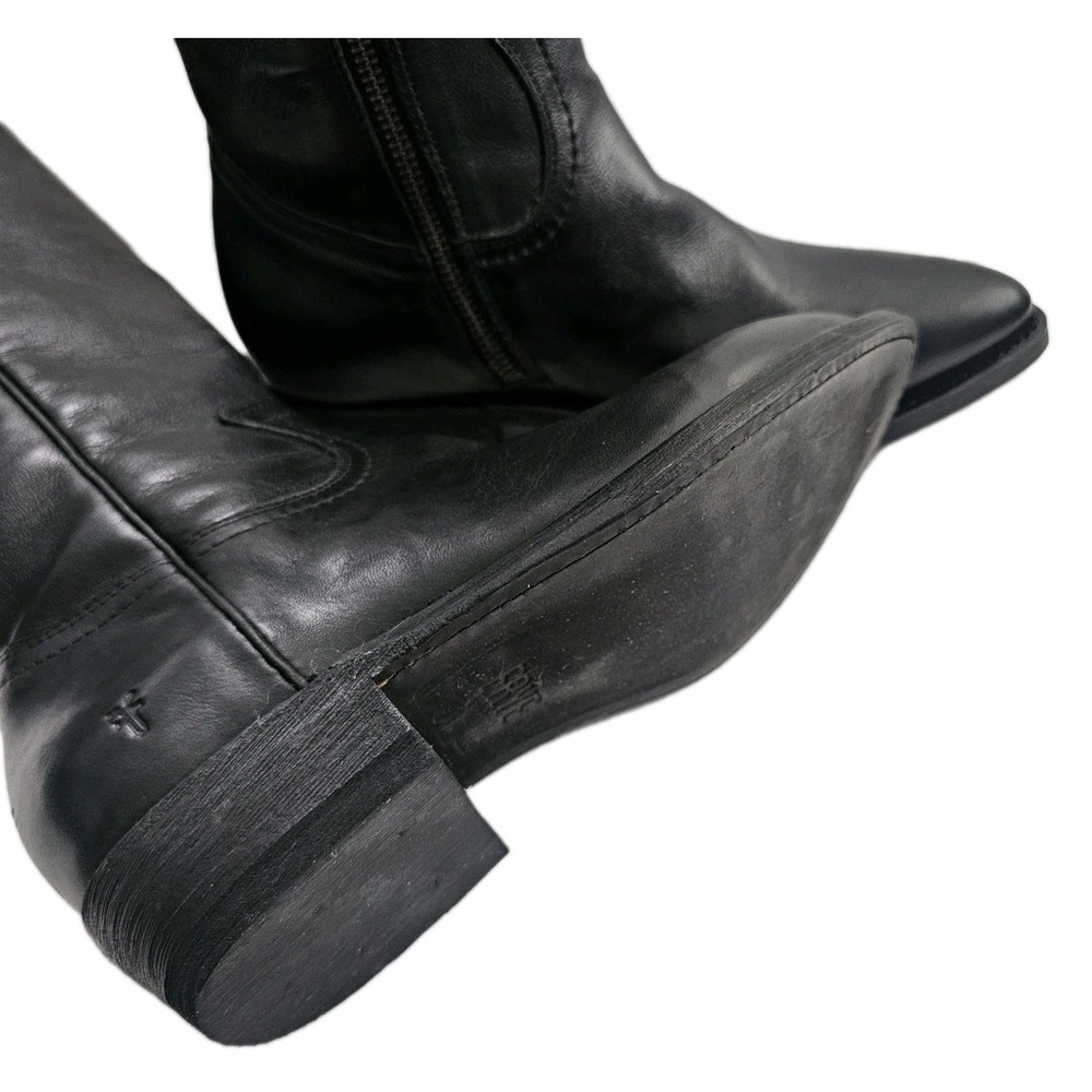 FRYE Carson Campus Zip Black Leather Boots Womens 8B 3470809-BLK Western Tall - Picture 8 of 8